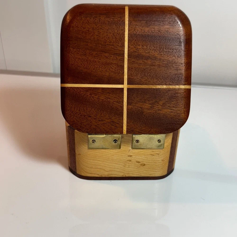 Wooden Keepsake Trinket Box Inlaid Wood Hinged Lid Decorative Storage‎ Jewelry